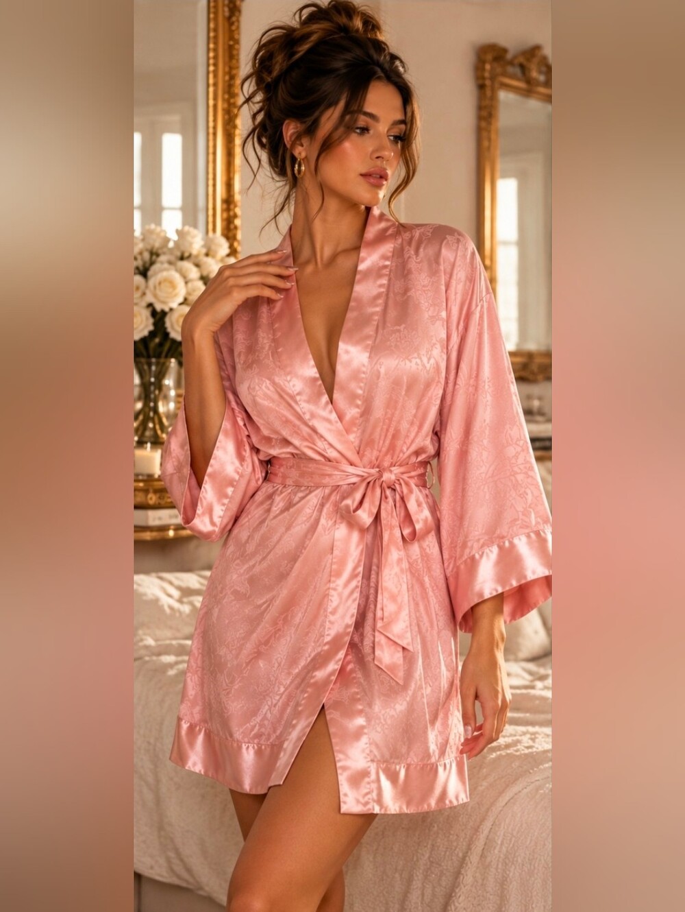 Vintage Victoria’s Secret Gold Label Pink Satin Jacquard Robe OS